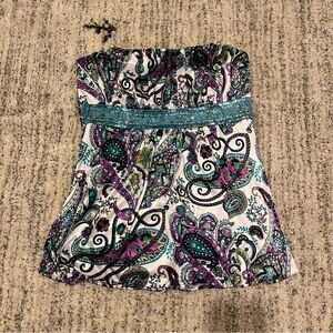 Studio Y Purple and Teal Paisley Strapless Top